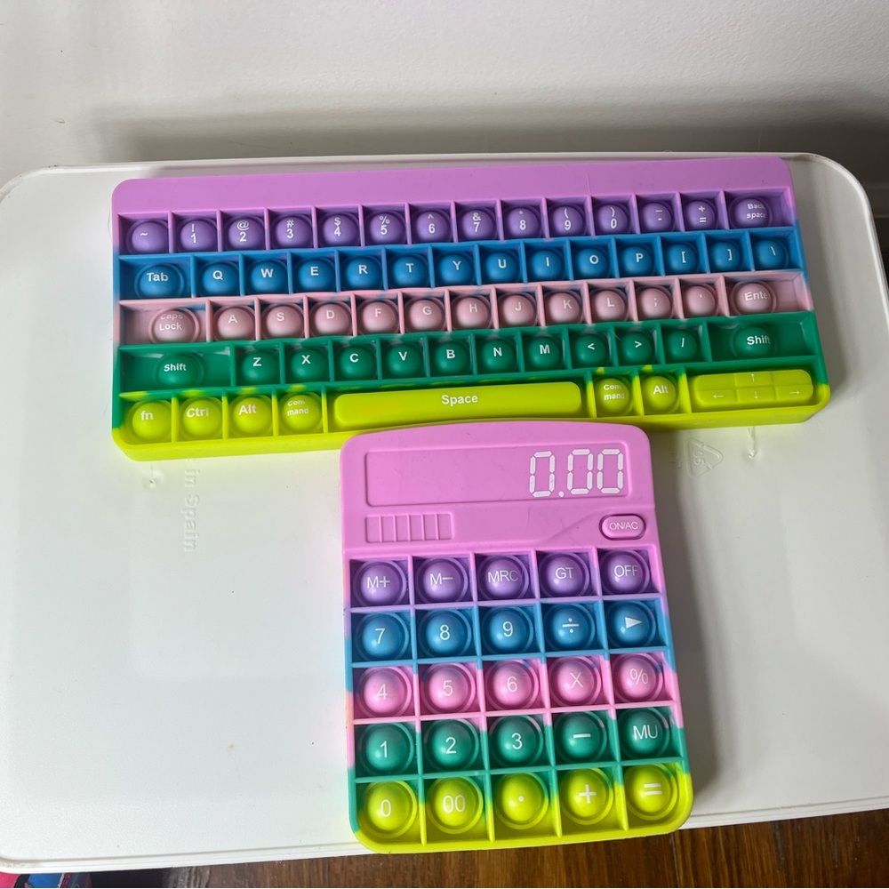 Rainbow Pop It Keyboard Calculator Combo Fidget Sensory Toy - Picture 4 of 4